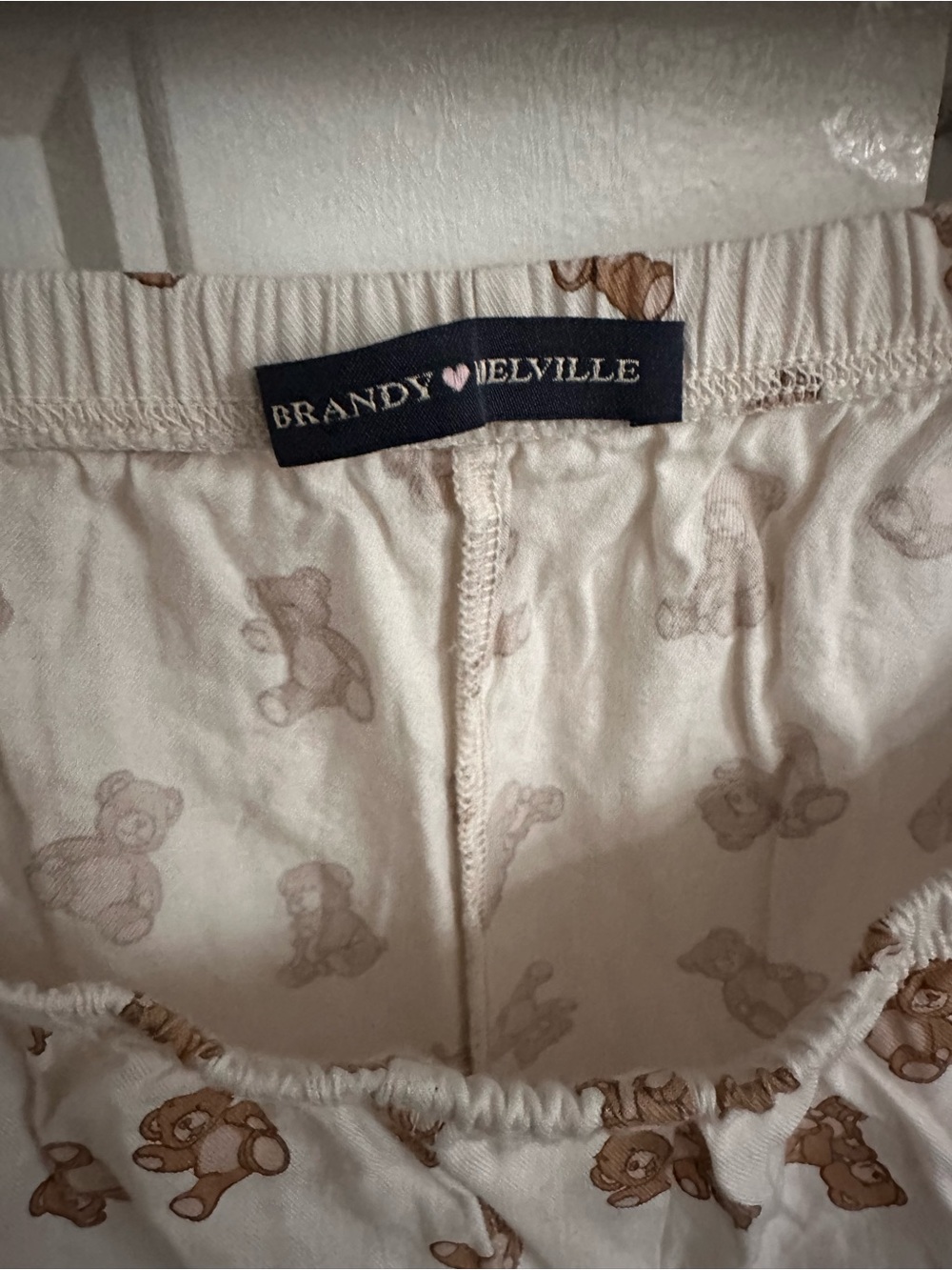 Brandy Melville wide Leg Lounge Pants in Cream Brown Teddy Print XS like new - Picture 5 of 6